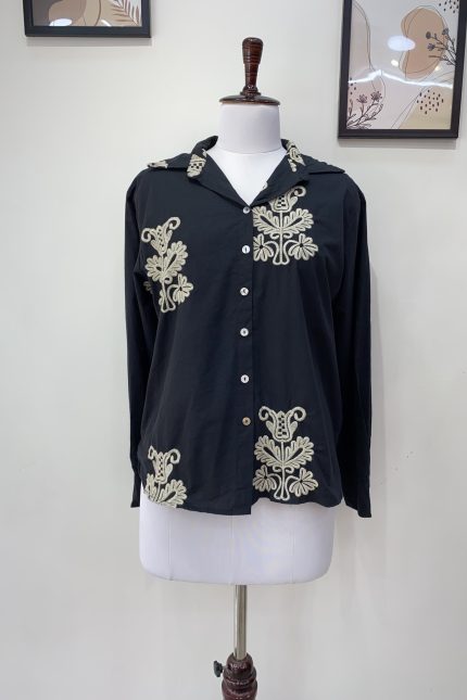 Black embroidery cotton shirt_6