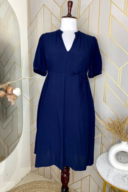 Navy Blue Tie-Waist Dress